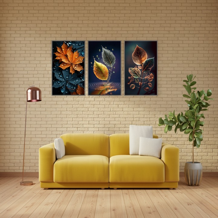 3-Piece Autumn Leaf Wall Art Frames – Decorative 8x11 Inch Modern Home