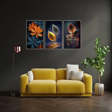 3-Piece Autumn Leaf Wall Art Frames – Decorative 8x11 Inch Modern Home